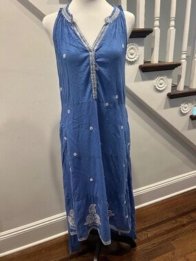 Ruby Yaya french blue 100% cotton high-low whimsical boho indie maxi dress